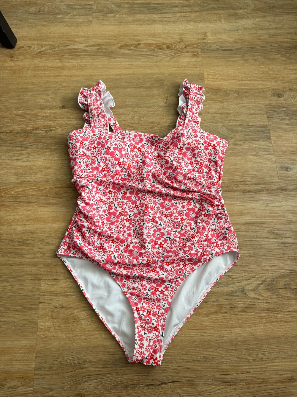Amazon Pink Floral One-Piece Swimsuit with Ruffle Straps